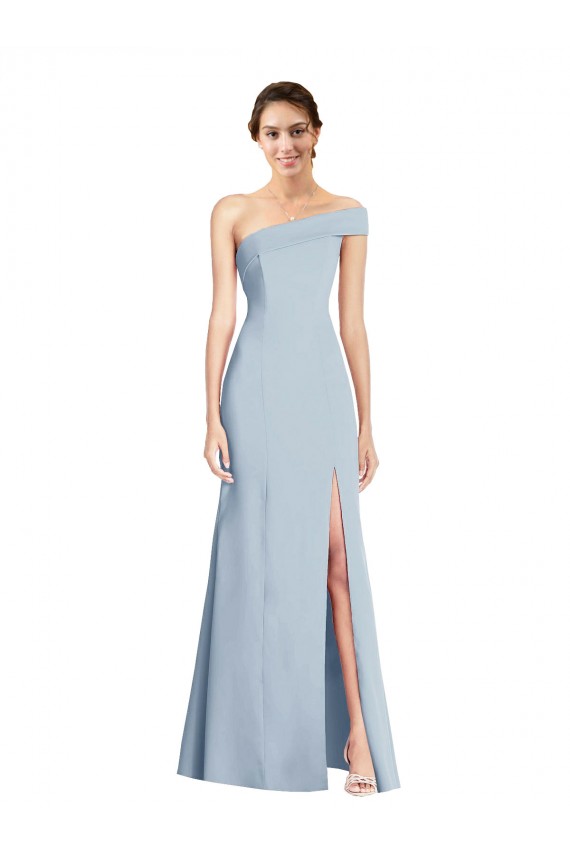 Meilleures Bleu ciel clair Trompette Épaule Dénudée Crêpe Stretch Longue Formelles Robes demoiselle d'honneur / Robes de soirée / Robes de bal
