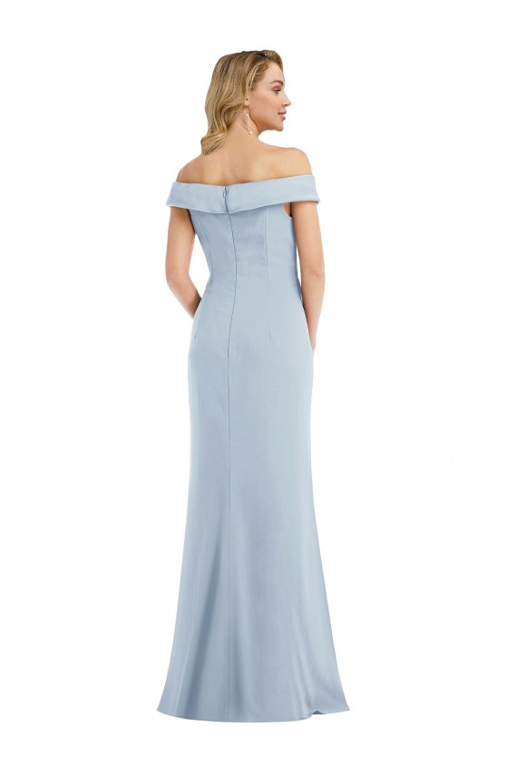 Meilleures Bleu ciel clair Trompette Épaule Dénudée Crêpe Stretch Longue Robes demoiselle d'honneur / Robes de bal