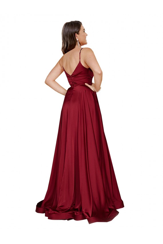 Meilleures Bleu français Trapèze Bretelles spaghetti Satiné Soyeux Longue Formelles Robes demoiselle d'honneur / Robes de soirée / Robes de bal