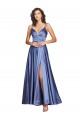 Meilleures Bleu français Trapèze Bretelles spaghetti Satiné Soyeux Longue Formelles Robes demoiselle d'honneur / Robes de soirée / Robes de bal