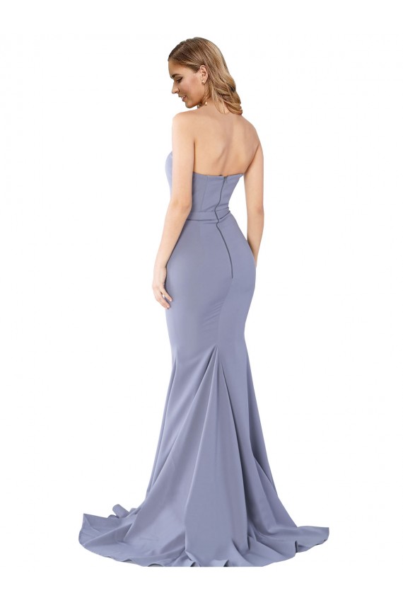Meilleures Bleu fumée Sirène Sans bretelle Crêpe Stretch Longue Formelles Robes demoiselle d'honneur / Robes de soirée / Robes de bal
