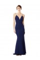 Meilleures Bleu marine Sirène Bretelles spaghetti Col V Crêpe Stretch Longue Formelles Robes demoiselle d'honneur / Robes de soirée / Robes de bal