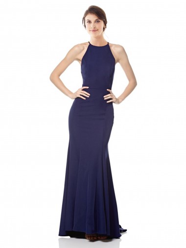 Meilleures Bleu marine Sirène Licou Col Haut Crêpe Stretch Longue Formelles Robes demoiselle d'honneur / Robes de soirée / Robes de bal