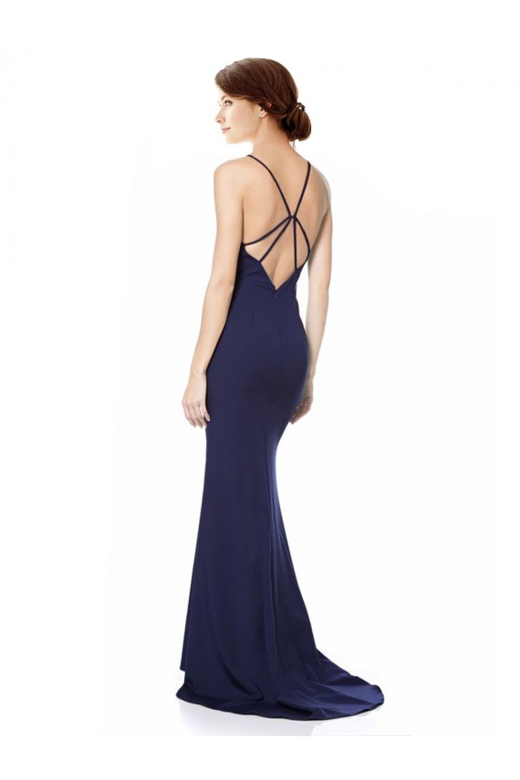 Meilleures Bleu marine Sirène Licou Col Haut Crêpe Stretch Longue Formelles Robes demoiselle d'honneur / Robes de soirée / Robes de bal