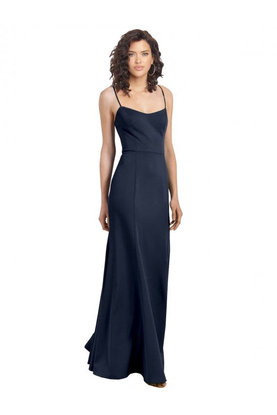 Meilleures Bleu marine foncé Fourreau Col Haut Bretelles spaghetti Crêpe Stretch Longue Formelles Robes demoiselle d'honneur / Robes de soirée / Robes de bal