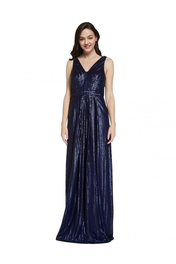 Meilleures Bleu marine foncé Fourreau Col V Paillette Longue Formelles Robes demoiselle d'honneur / Robes de soirée / Robes de bal