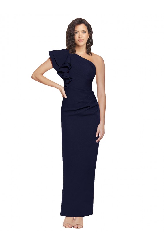 Meilleures Bleu marine foncé Fourreau Crêpe Stretch Longue Formelles Robes demoiselle d'honneur / Robes de soirée / Robes de bal