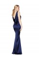 Meilleures Bleu marine foncé Fourreau Licou Col Haut Satiné Stretch Longue Formelles Robes demoiselle d'honneur / Robes de soirée / Robes de bal