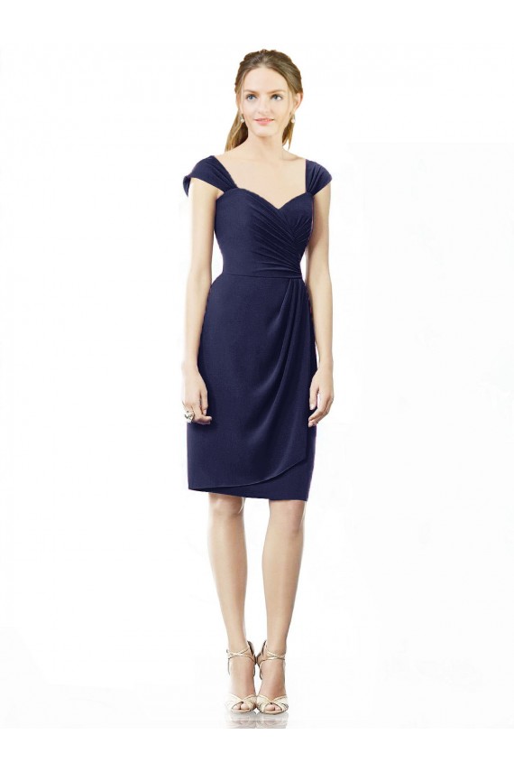 Meilleures Bleu marine foncé Fourreau Mousseline Courte Robes demoiselle d'honneur
