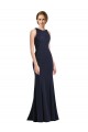 Meilleures Bleu marine foncé Fourreau Scoop Col Haut Crêpe Stretch Longue Robes demoiselle d'honneur / Robes de bal