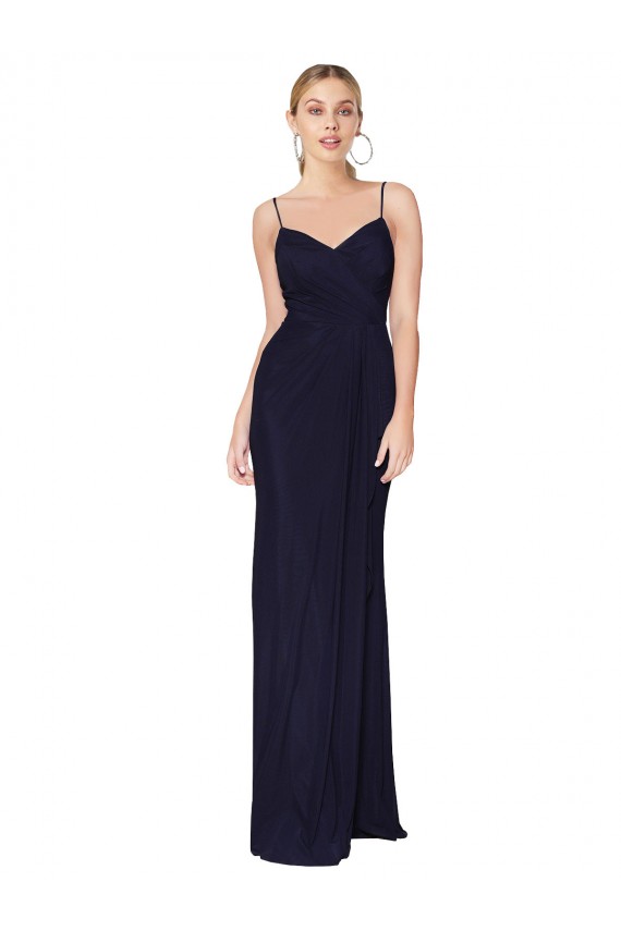 Meilleures Bleu marine foncé Sirène Bretelles spaghetti Mousseline Longue Formelles Robes demoiselle d'honneur / Robes de soirée / Robes de bal