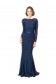 Meilleures Bleu marine foncé Sirène Col bijou Balayage train Dentelle Longue Robes demoiselle d'honneur