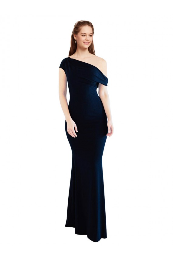 Meilleures Bleu marine foncé Sirène Crêpe Stretch Longue Formelles Robes demoiselle d'honneur / Robes de soirée / Robes de bal