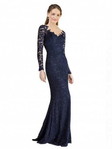 Meilleures Bleu marine foncé Sirène Dentelle Longue Robes demoiselle d'honneur / Robes de bal