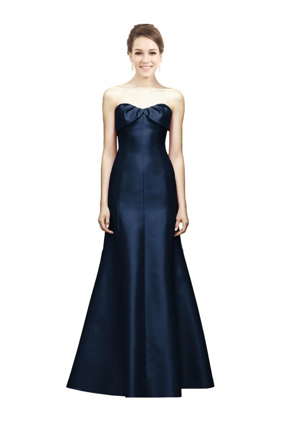 Meilleures Bleu marine foncé Sirène Sans bretelle Satiné Longue Robes demoiselle d'honneur