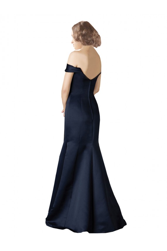 Meilleures Bleu marine foncé Sirène Épaule Dénudée Col V Satiné Longue Robes demoiselle d'honneur / Robes de bal