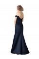Meilleures Bleu marine foncé Sirène Épaule Dénudée Col V Satiné Longue Robes demoiselle d'honneur / Robes de bal