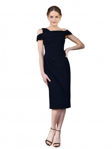 Meilleures Bleu marine foncé Sirène Épaule Dénudée Crêpe Stretch Courte Robes demoiselle d'honneur / Robes de soirée / Robes de cocktail
