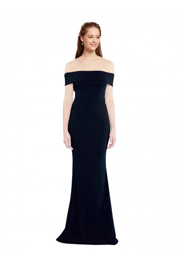 Meilleures Bleu marine foncé Sirène Épaule Dénudée Crêpe Stretch Longue Formelles Robes demoiselle d'honneur / Robes de soirée / Robes de bal