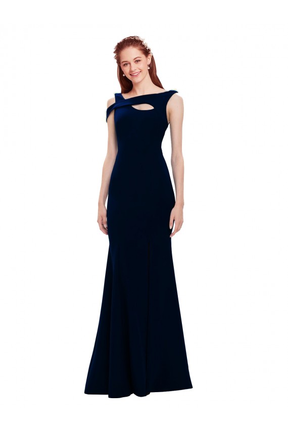 Meilleures Bleu marine foncé Sirène Épaule Dénudée Crêpe Stretch Longue Formelles Robes demoiselle d'honneur / Robes de soirée / Robes de bal