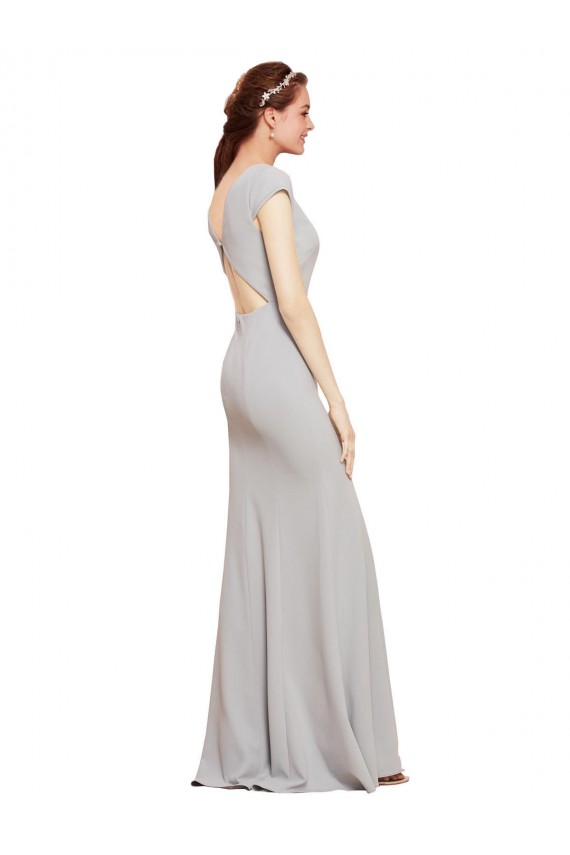 Meilleures Bleu marine foncé Trapèze Col Bateau Crêpe Stretch Longue Formelles Robes demoiselle d'honneur / Robes de soirée / Robes de bal