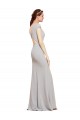 Meilleures Bleu marine foncé Trapèze Col Bateau Crêpe Stretch Longue Formelles Robes demoiselle d'honneur / Robes de soirée / Robes de bal