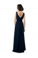 Meilleures Bleu marine foncé Trapèze Col V Mousseline Longue Robes demoiselle d'honneur