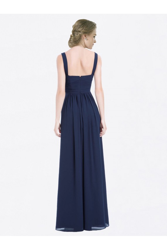 Meilleures Bleu marine foncé Trapèze Col V Mousseline Longue Robes demoiselle d'honneur