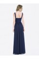 Meilleures Bleu marine foncé Trapèze Col V Mousseline Longue Robes demoiselle d'honneur