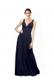 Meilleures Bleu marine foncé Trapèze Col V Mousseline Longue Robes demoiselle d'honneur