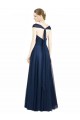 Meilleures Bleu marine foncé Trapèze Col V Tulle Longue Robes demoiselle d'honneur