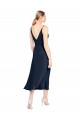 Meilleures Bleu marine foncé Trapèze Col V midi Satiné Stretch Courte Robes demoiselle d'honneur / Robes de soirée / Robes de cocktail