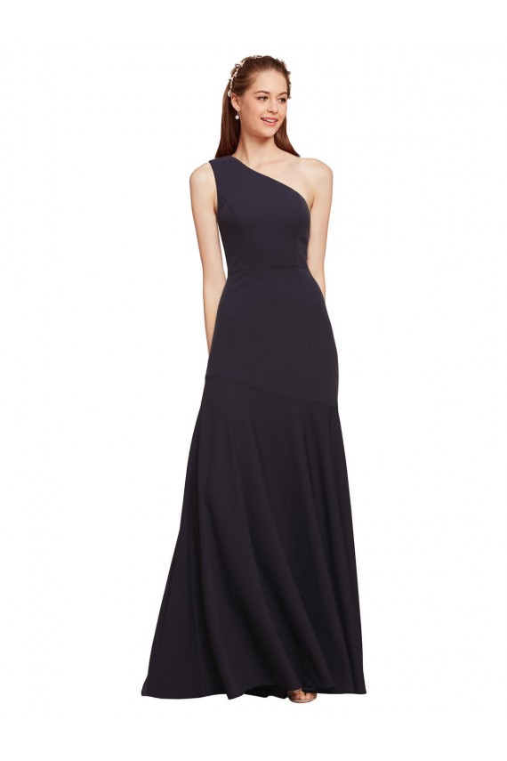 Meilleures Bleu marine foncé Trapèze Crêpe Stretch Longue Formelles Robes demoiselle d'honneur / Robes de soirée / Robes de bal