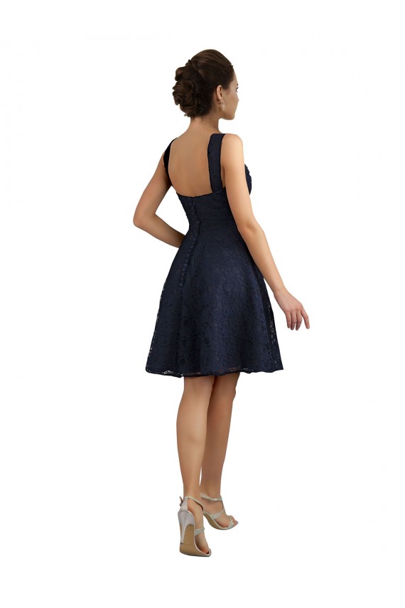 Meilleures Bleu marine foncé Trapèze Dentelle Courte Robes demoiselle d'honneur / Robes de cocktail