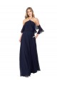 Meilleures Bleu marine foncé Trapèze Licou Col Haut Mousseline Longue Robes demoiselle d'honneur