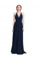 Meilleures Bleu marine foncé Trapèze Licou Col V Mousseline Longue Robes demoiselle d'honneur