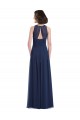 Meilleures Bleu marine foncé Trapèze Licou Mousseline Longue Robes demoiselle d'honneur