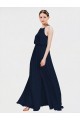 Meilleures Bleu marine foncé Trapèze Licou Mousseline Longue Robes demoiselle d'honneur