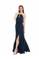 Meilleures Bleu marine foncé Trapèze Licou Mousseline Longue Robes demoiselle d'honneur
