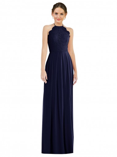 Meilleures Bleu marine foncé Trapèze Licou Mousseline Longue Robes demoiselle d'honneur