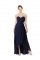 Meilleures Bleu marine foncé Trapèze Mousseline Longue Asymétrique Robes demoiselle d'honneur