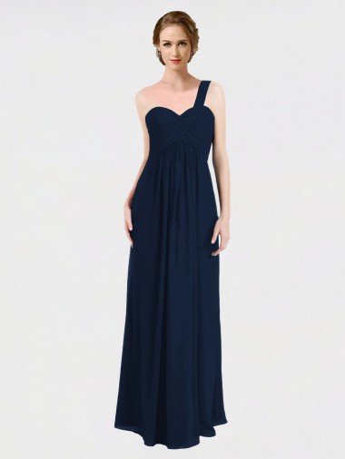 Meilleures Bleu marine foncé Trapèze Mousseline Longue Robes demoiselle d'honneur