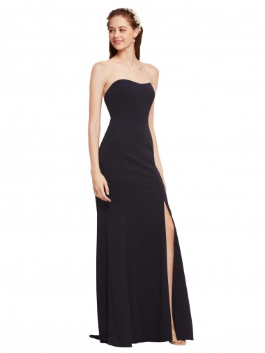 Meilleures Bleu marine foncé Trapèze Sans bretelle Crêpe Stretch Longue Formelles Robes demoiselle d'honneur / Robes de soirée / Robes de bal