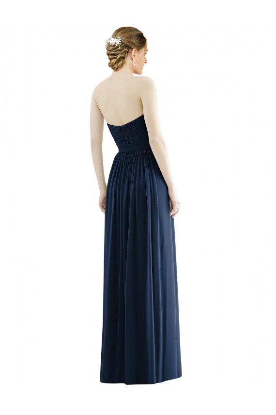 Meilleures Bleu marine foncé Trapèze Sans bretelle Mousseline Longue Formelles Robes demoiselle d'honneur / Robes de soirée