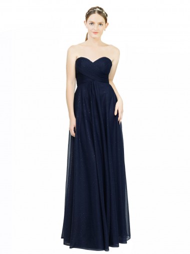 Meilleures Bleu marine foncé Trapèze Sans bretelle Mousseline Longue Robes demoiselle d'honneur