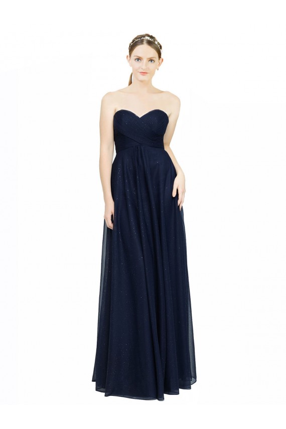 Meilleures Bleu marine foncé Trapèze Sans bretelle Mousseline Longue Robes demoiselle d'honneur