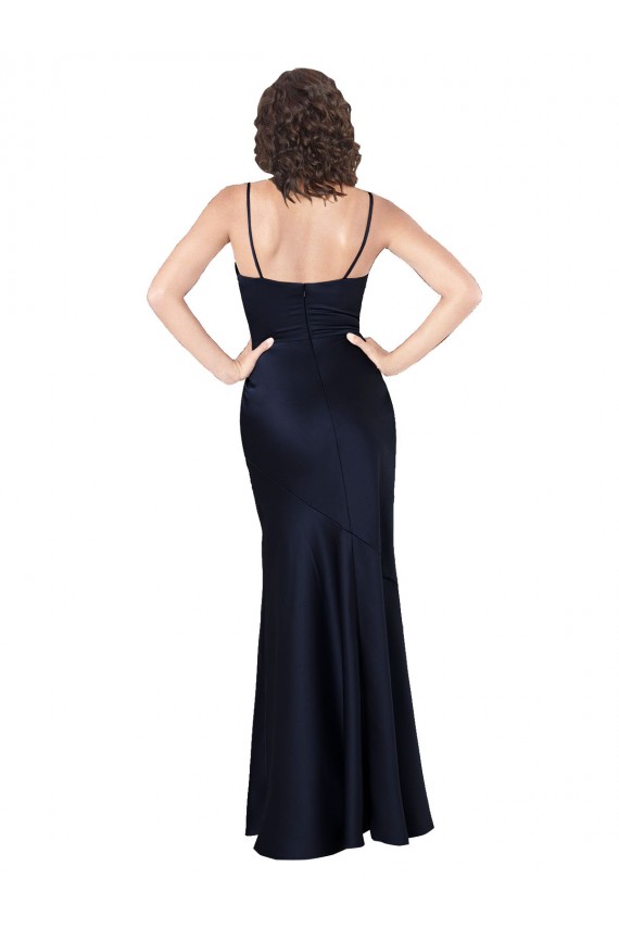 Meilleures Bleu marine foncé Trapèze Satiné Soyeux Longue Formelles Robes demoiselle d'honneur / Robes de soirée / Robes de bal