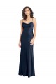 Meilleures Bleu marine foncé Trapèze Satiné Stretch Longue Formelles Robes demoiselle d'honneur / Robes de soirée / Robes de bal