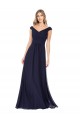 Meilleures Bleu marine foncé Trapèze Épaule Dénudée Mousseline Longue Robes demoiselle d'honneur