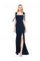 Meilleures Bleu marine foncé Trompette Bretelles spaghetti Crêpe Stretch Longue Robes demoiselle d'honneur / Robes de bal